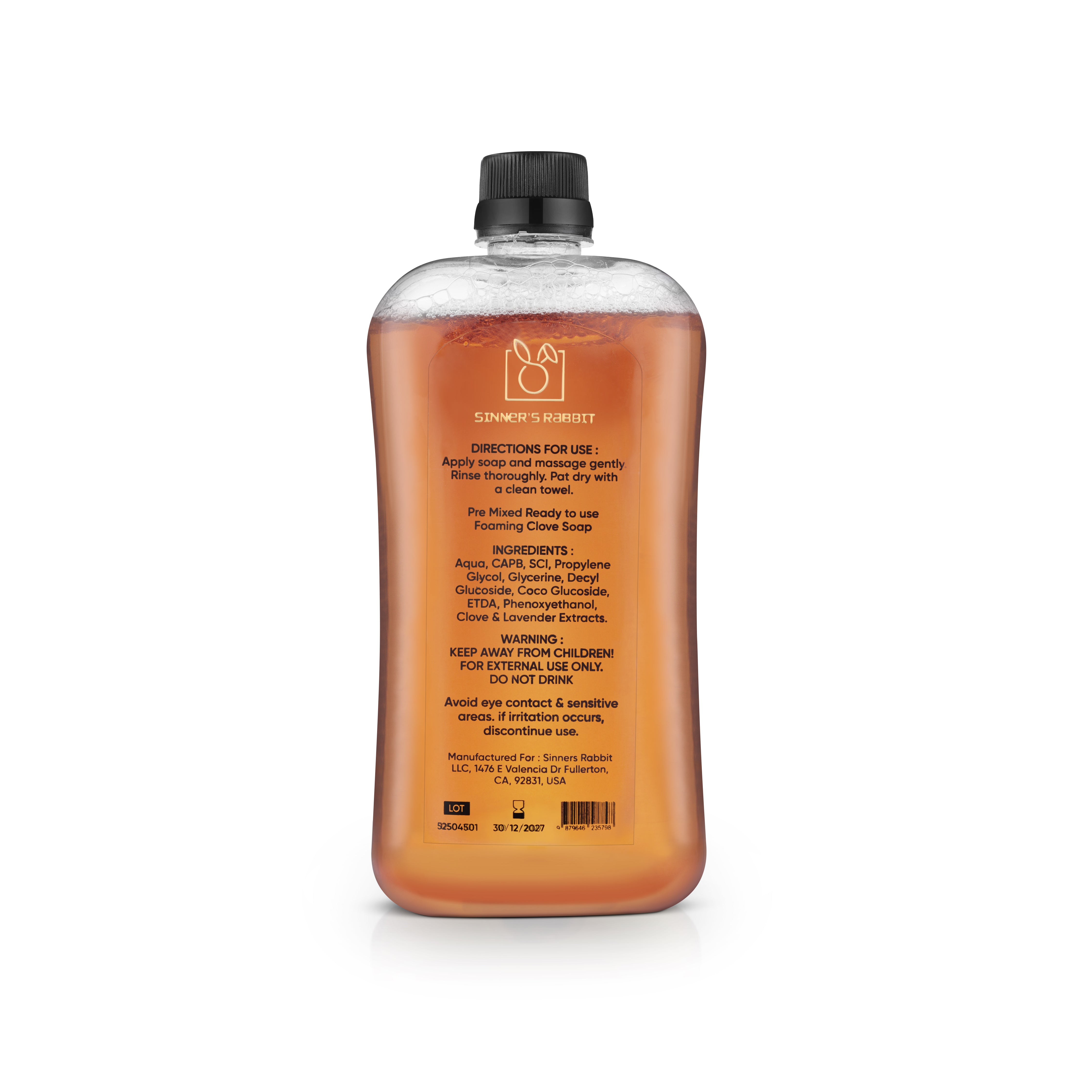 ottle of Soothing Clove Soap in 1L bottle from back side