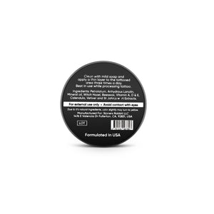 Container of Tattoo Vitamins, Protecting & Healing Balm in half Oz from back side by Sinner's Rabbit