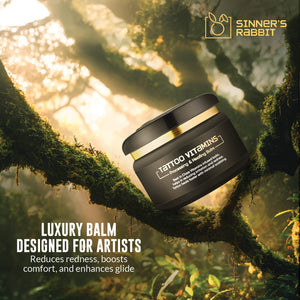 Vitamins Processing and Healing Ointment in 8oz with text saying Luxury Balm Designed for Artist