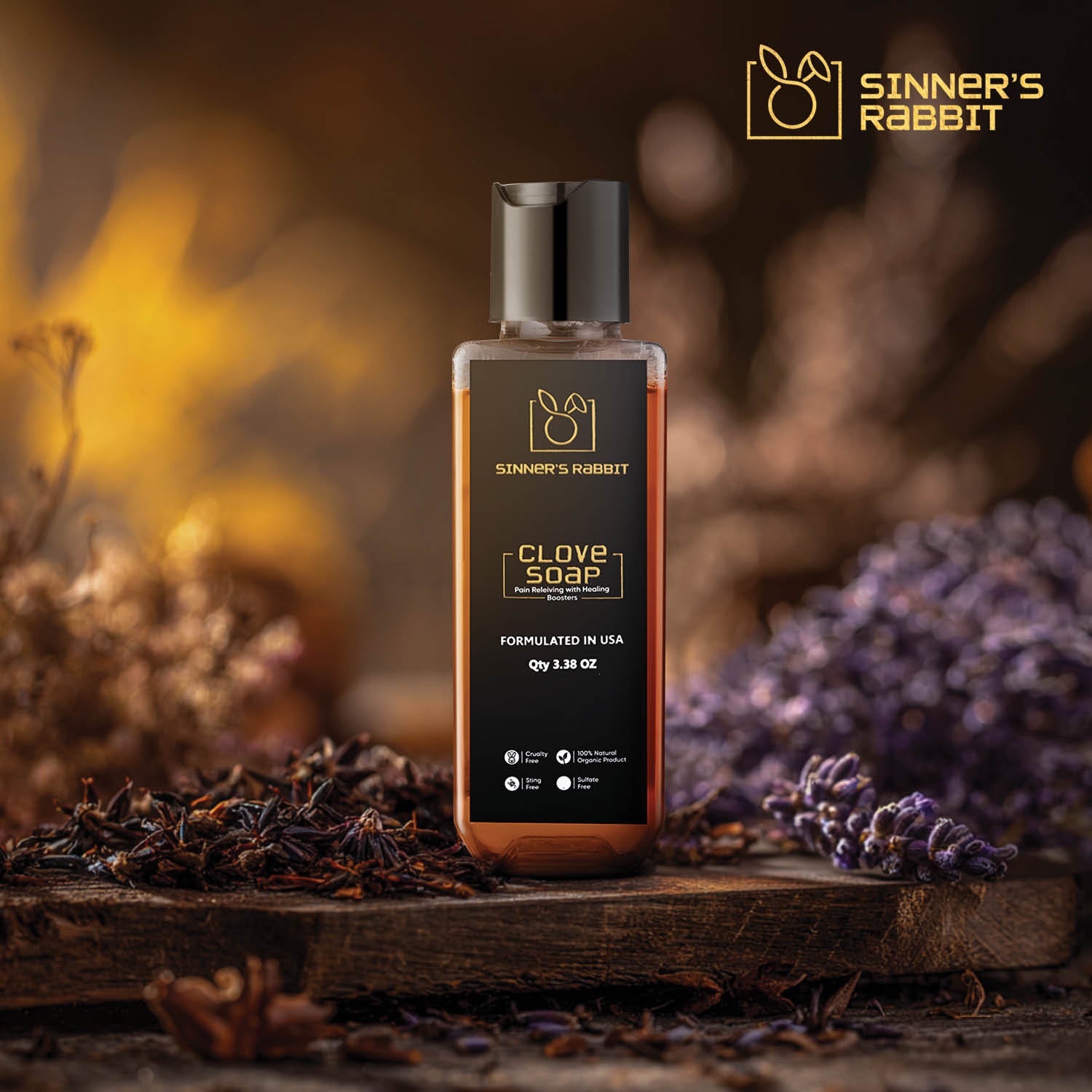 Bottle of Concentrated Clove Soap in 3.38oz with Natural Background