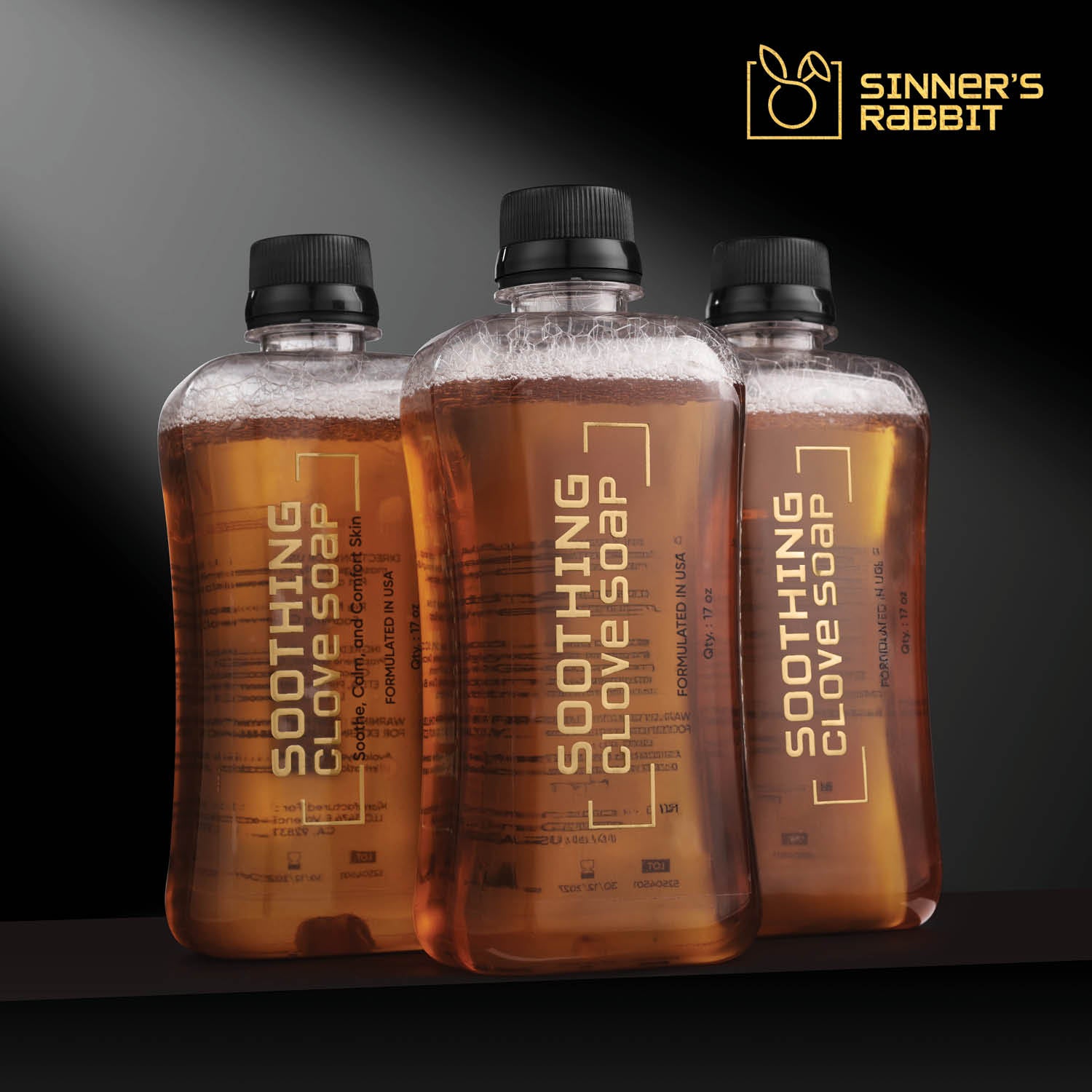 3 bottle of Soothing Clove Soap in 500ml from close up