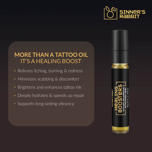 Healing Boosters Oil in 10ml with text showing it's Benefits