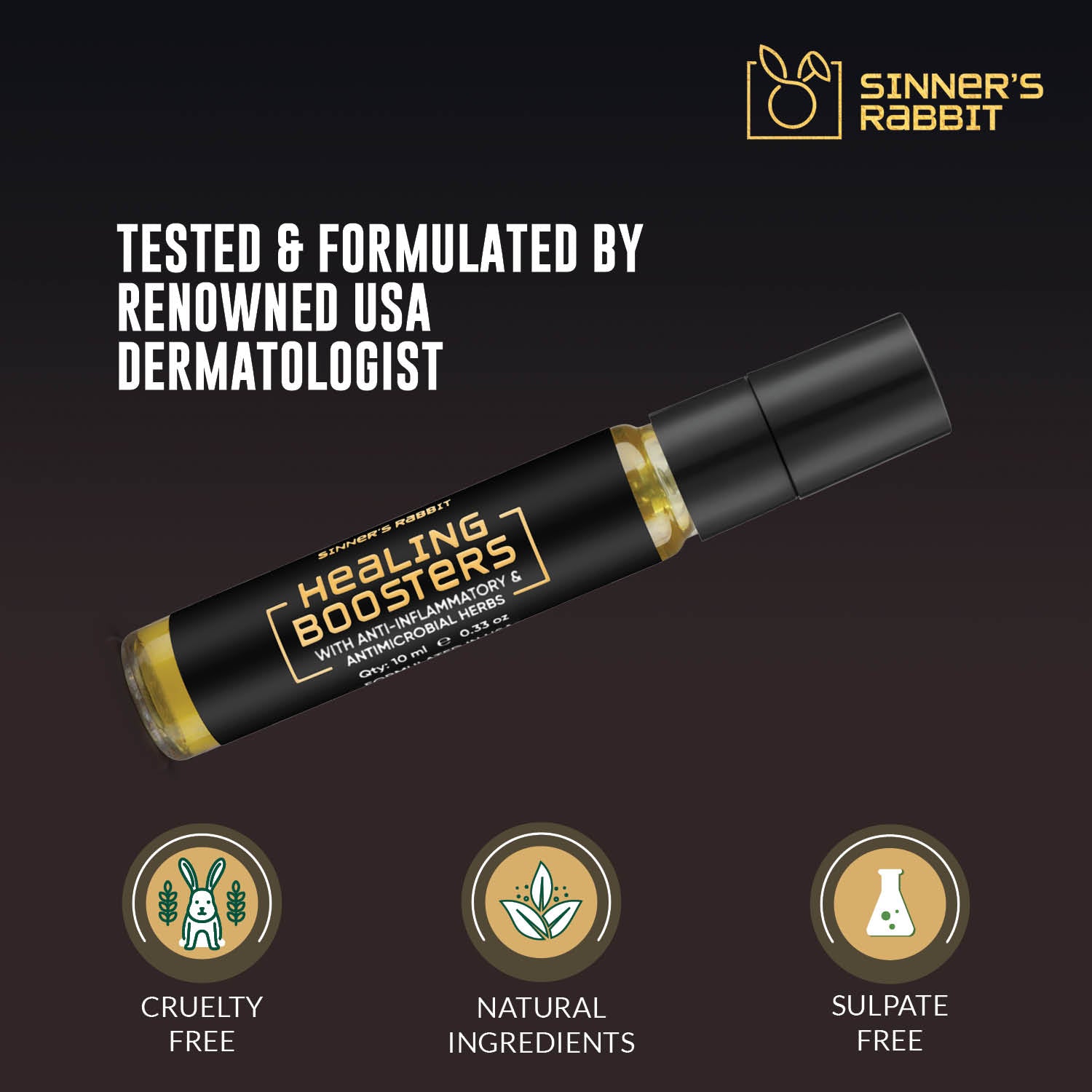 Healing Boosters Oil in 10ml with text highlighting it's Natural Ingredients