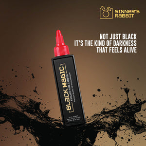 Black Magic Tattoo Ink in 8oz with text showing How Dark This Ink Is