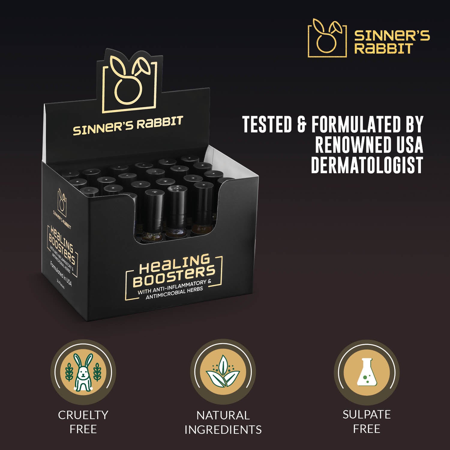 Healing Boosters Oil Box of 24 Piece in 5ml with text highlighting Natural Ingredients