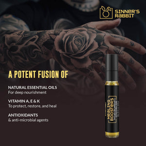 Healing Boosters Oil in 10ml with text detailing its Ingredients