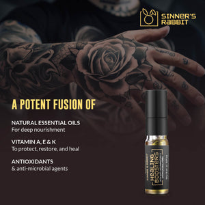 Healing Boosters Oil in 5ml with text showing benefits of using this oil