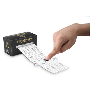 Tattoo armor product with a hand interacting with it on a white background