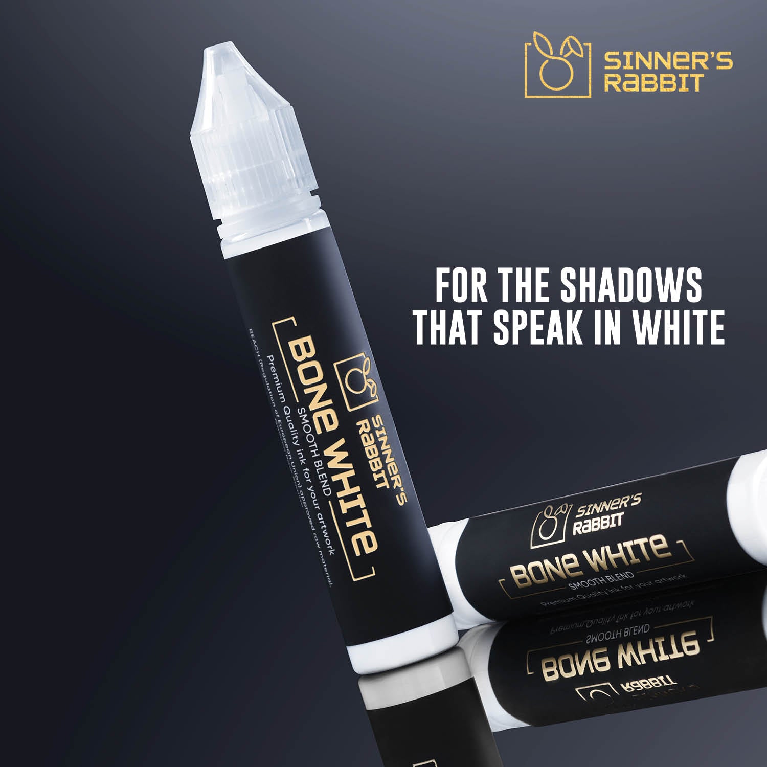 Bone White Tattoo Ink in 1oz with text saying For The Shadows That Speak In White